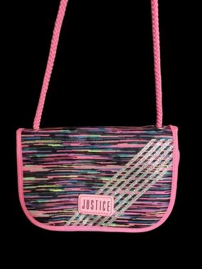 Justice Pink Crossbody with Multicolor Stripe and Sparkly Accent